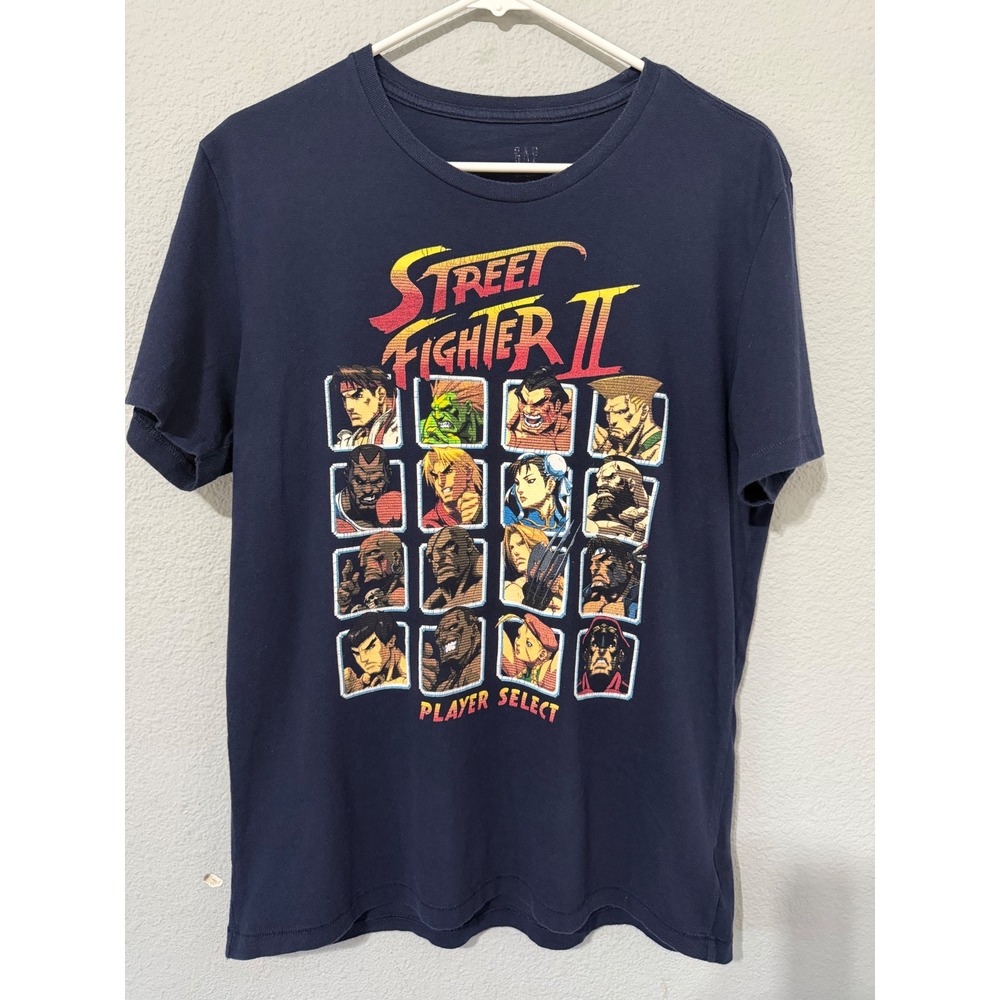 Gap Street Fighter II Player Select Men Tee M Navy Blue Graphic Arcade Gamer